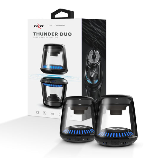 ZIZO THUNDER DUO TWS Wireless Bluetooth Speaker [LED Illuminated] - Rechargeable Battery Built-in Microphone and Magnetic Base