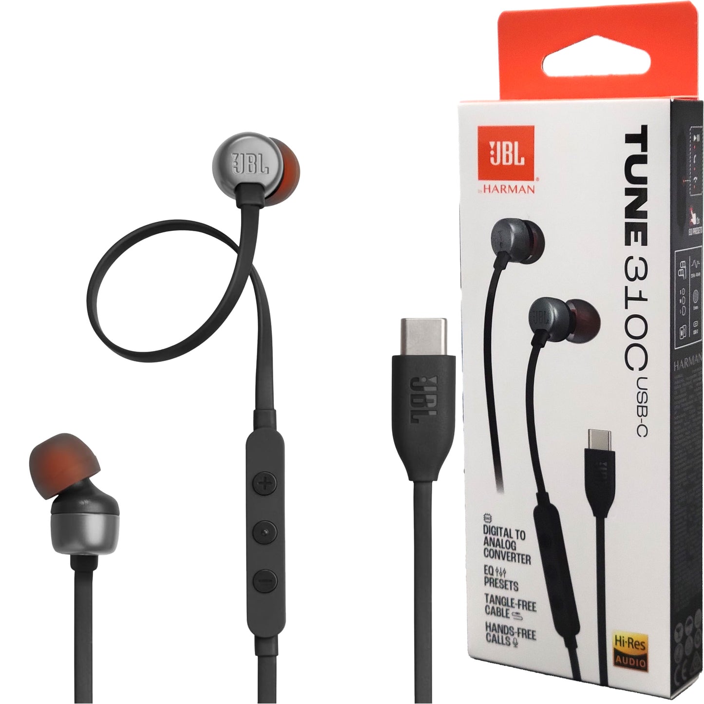 JBL Tune 310C Wired Type-C Headphones - Black - New